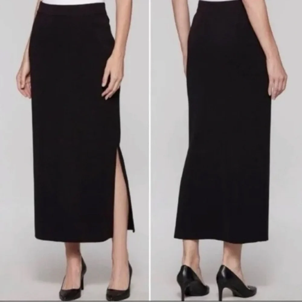 Like New St. John Santana Knit Elegant Black with Silver Maxi Skirt Side Slit, 4
